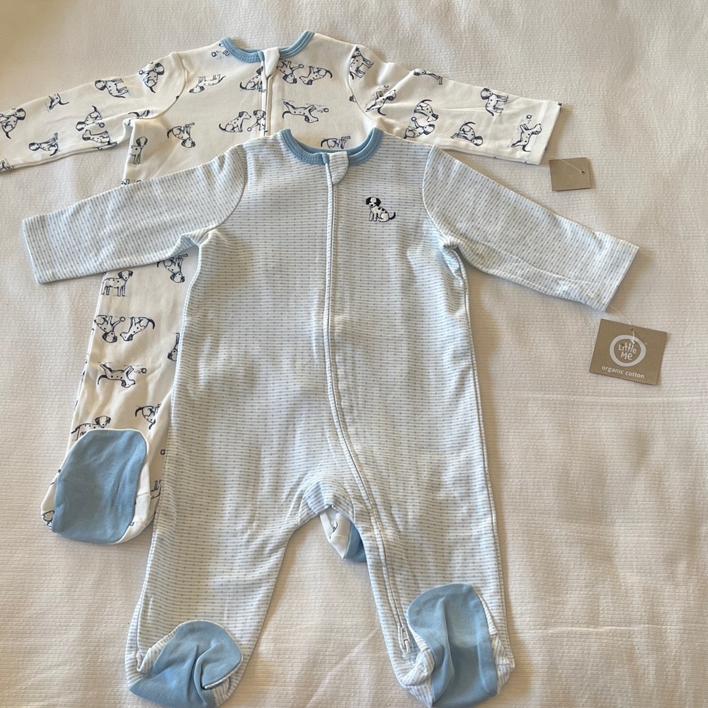 New Little Me Baby One-Piece Sleepers - 2 pieces, Organic Cotton, 9 Months, NWT
